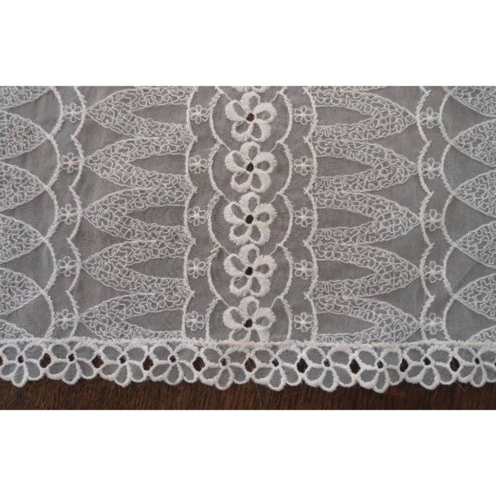 Vintage 60s Ivory Embroidered Nylon Dresser Scarf Sheer Table Runner Floral 30"